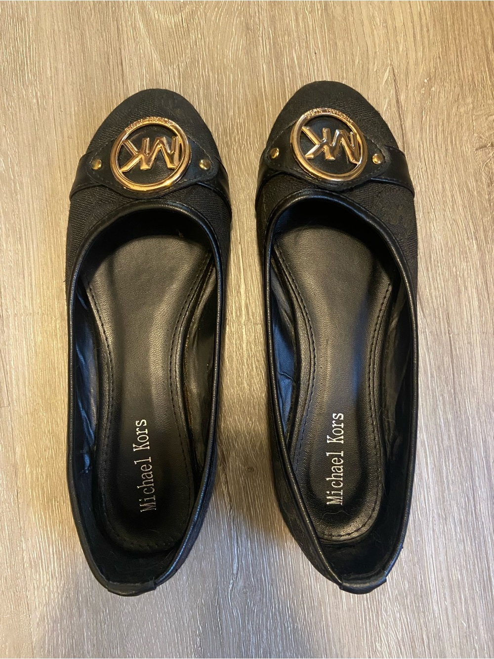 Michael Kors Black Logo Ballet Flats Size 6 Slip On Shoes Canvas Business Casual